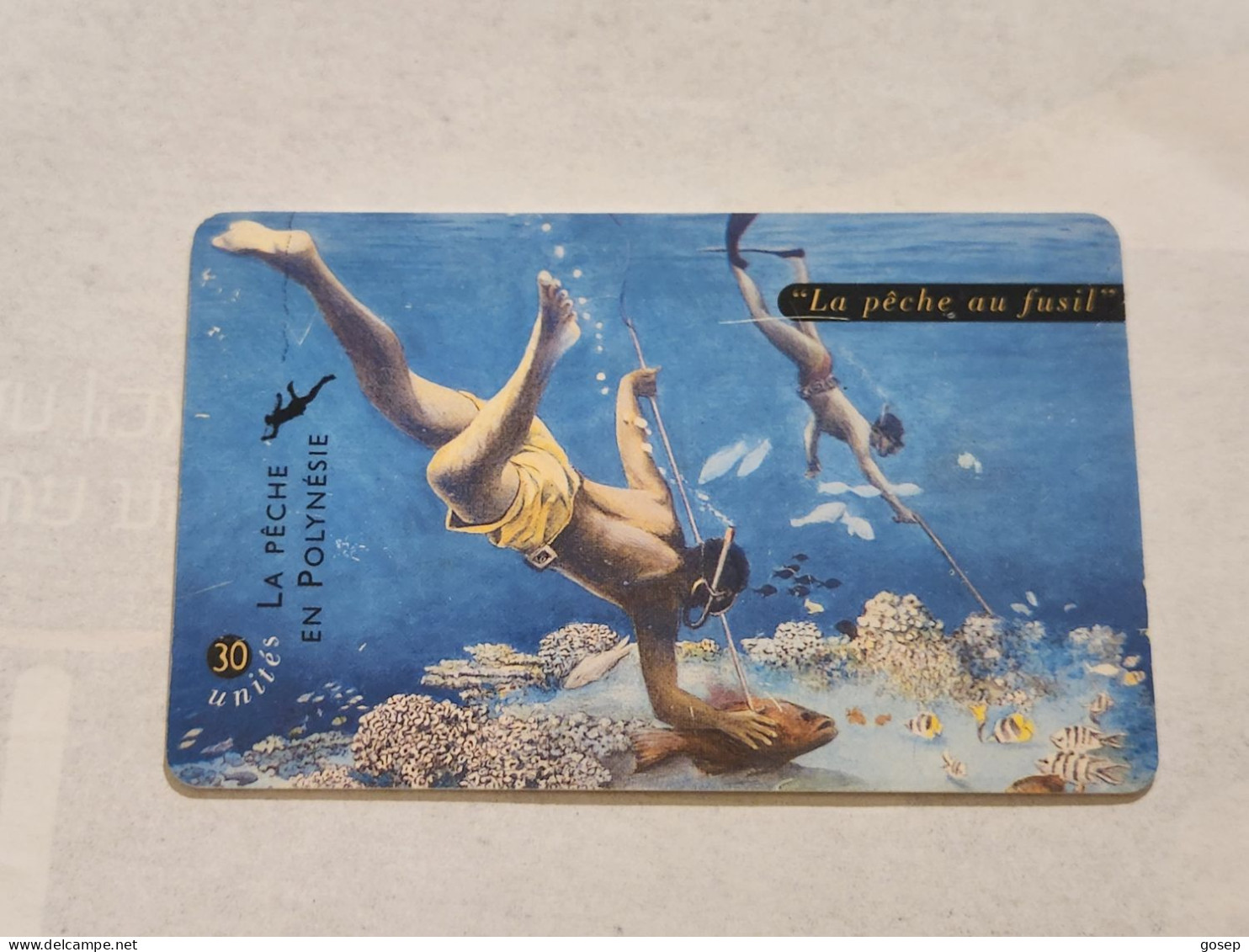 French Polynesia-(FP-076B)-La Peche Au Fusil-(28)(A980530339)-(30units)-(tirage-60.000)-used Card+1card Prepiad Free - Polinesia Francesa