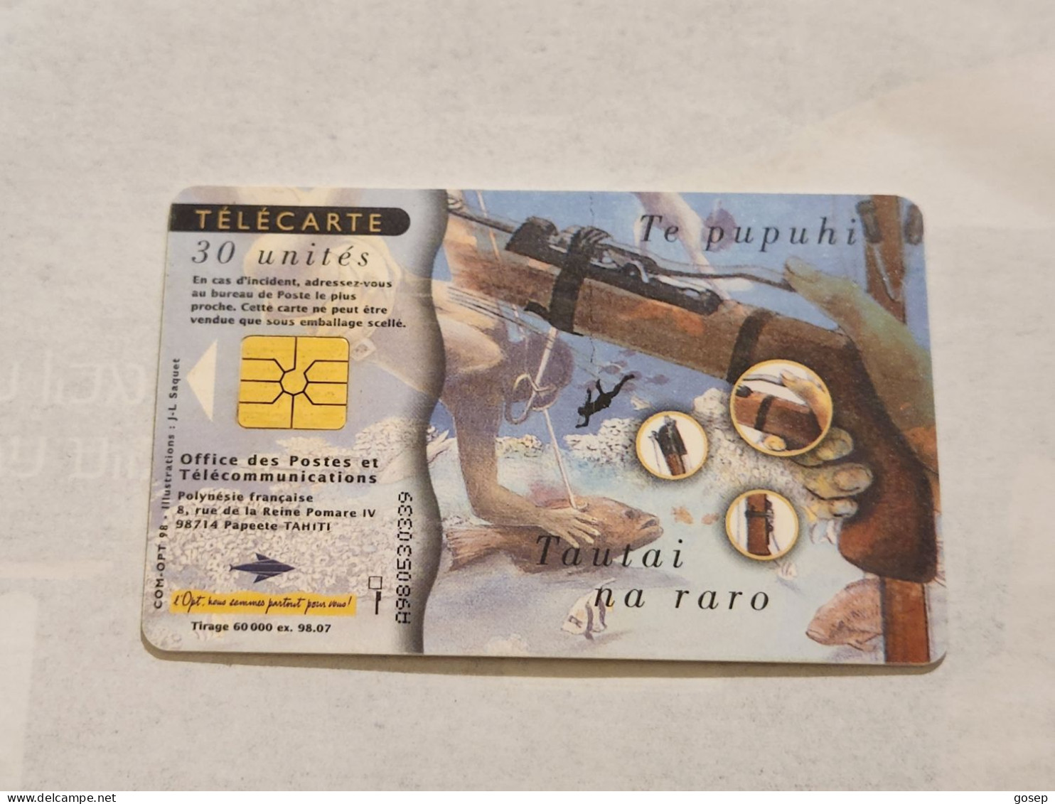 French Polynesia-(FP-076B)-La Peche Au Fusil-(28)(A980530339)-(30units)-(tirage-60.000)-used Card+1card Prepiad Free - French Polynesia