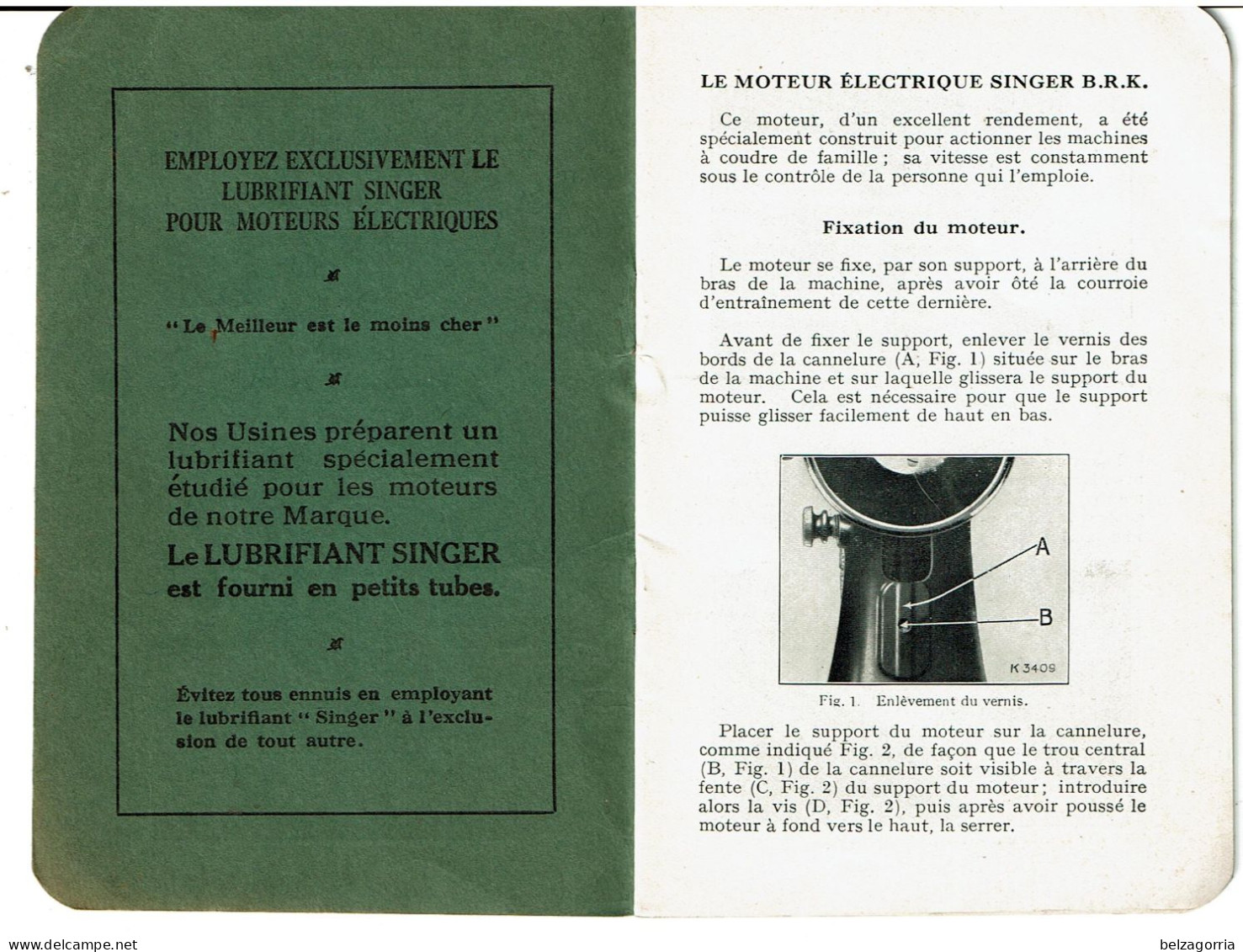 MANUEL INSTRUCTIONS MOTEURS ELECTRIQUES SINGER B.R.K.  -  VOIR SCANS - Materiaal En Toebehoren