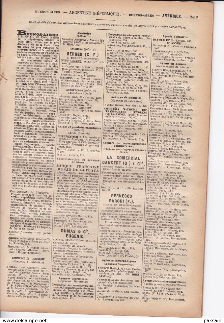 ARGENTINE 62 Pages Annuaire Commerce DIDOT-BOTTIN 1905 étranger Argentina Buenos-Aires La Plata Etc.... - Historical Documents