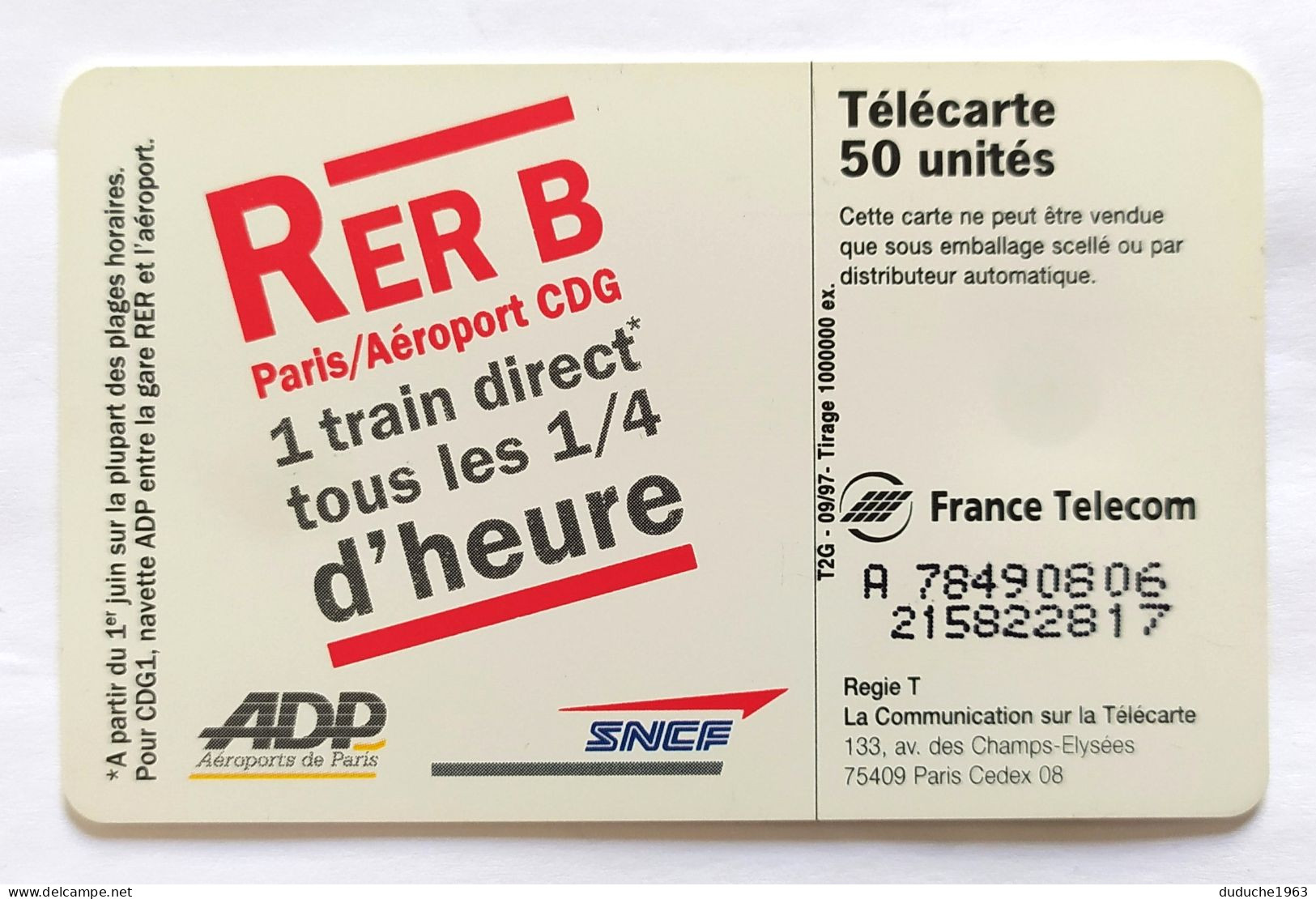 Télécarte France - SNCF - RER - Ohne Zuordnung