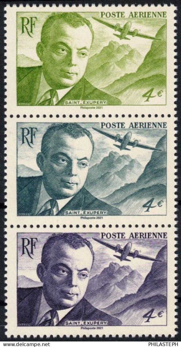 FRANCE 2021 - 4 €   Antoine De Saint-Exupéry 1900-1944 3 Couleurs Se Tenant - YT PA 86/88 -  Neuf ** - 1960-.... Neufs