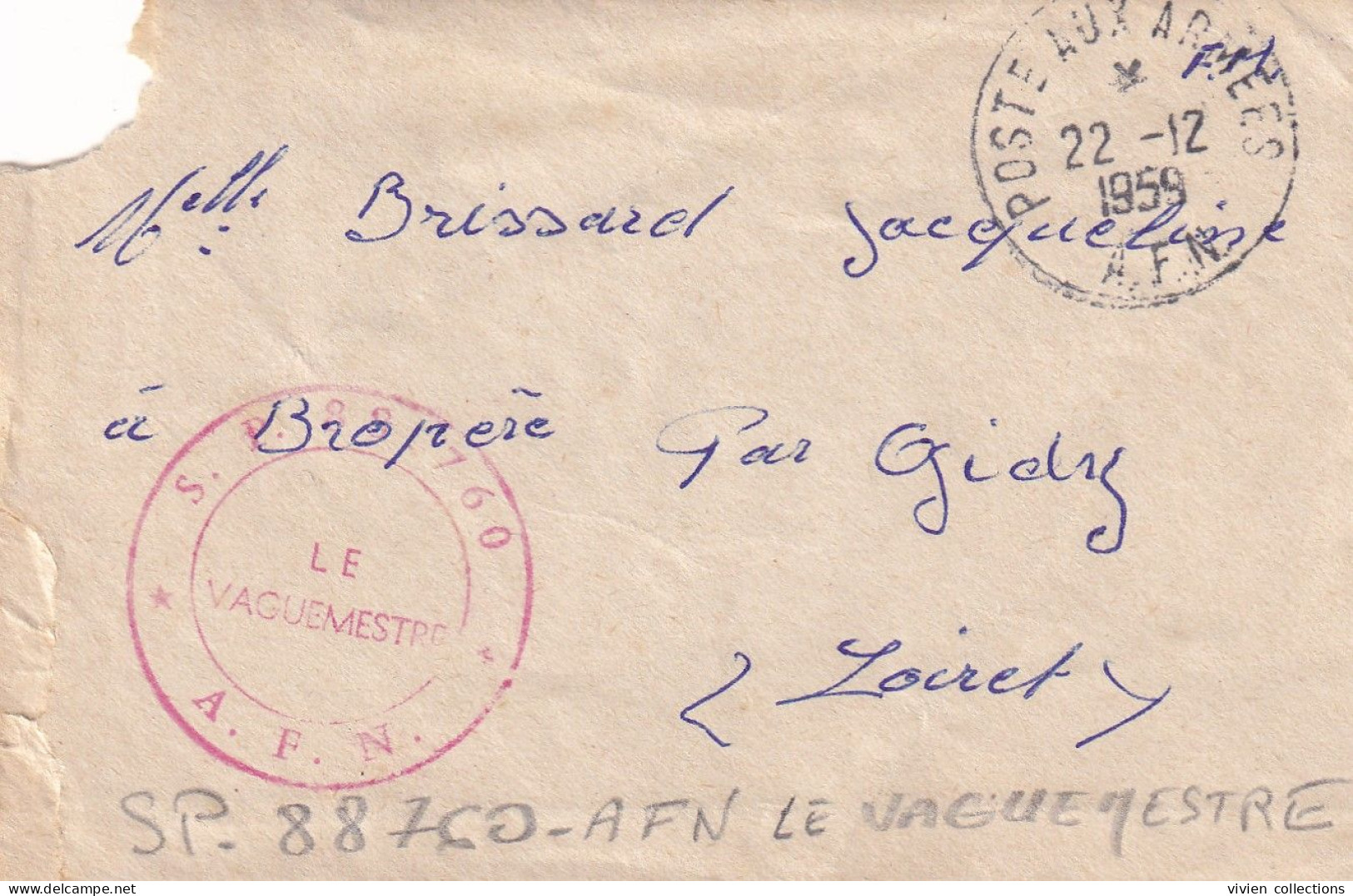 Guerre D'Algérie Tampon SP 88760 AFN Légion 1ere CC + Cachet Poste Aux Armées 1959 - Guerra De Argelia