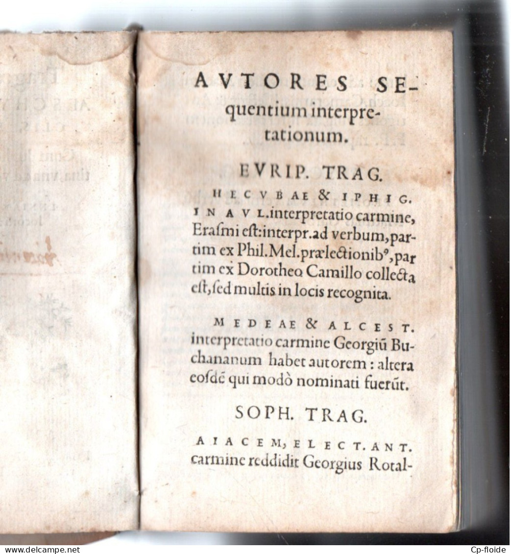 LIVRE . TRAGOEDIAE SELECTAE AESCHYLI SOPHOCLIS EU RIPIDIS . 1567 - Réf. N°300L - - Ante 18imo Secolo