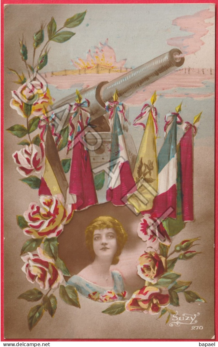 Canon Et Drapeaux (Circulé En 1916) - Patriottisch