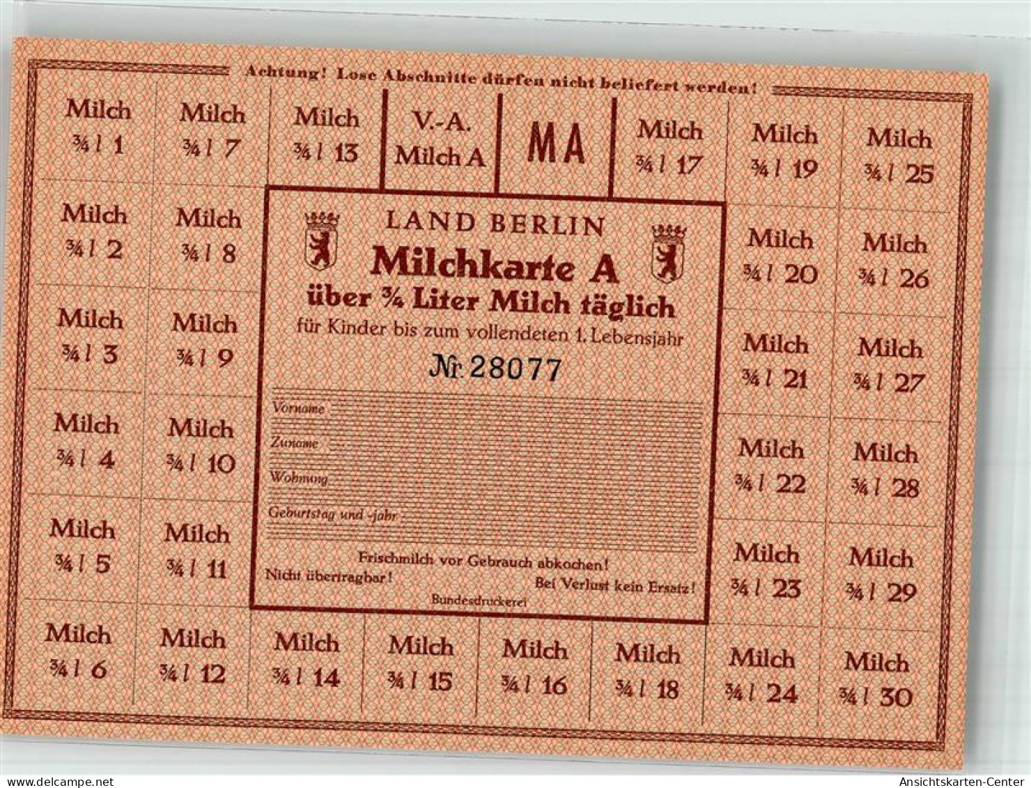 10710304 - Lebensmittelkarte Milchkarte - Andere & Zonder Classificatie