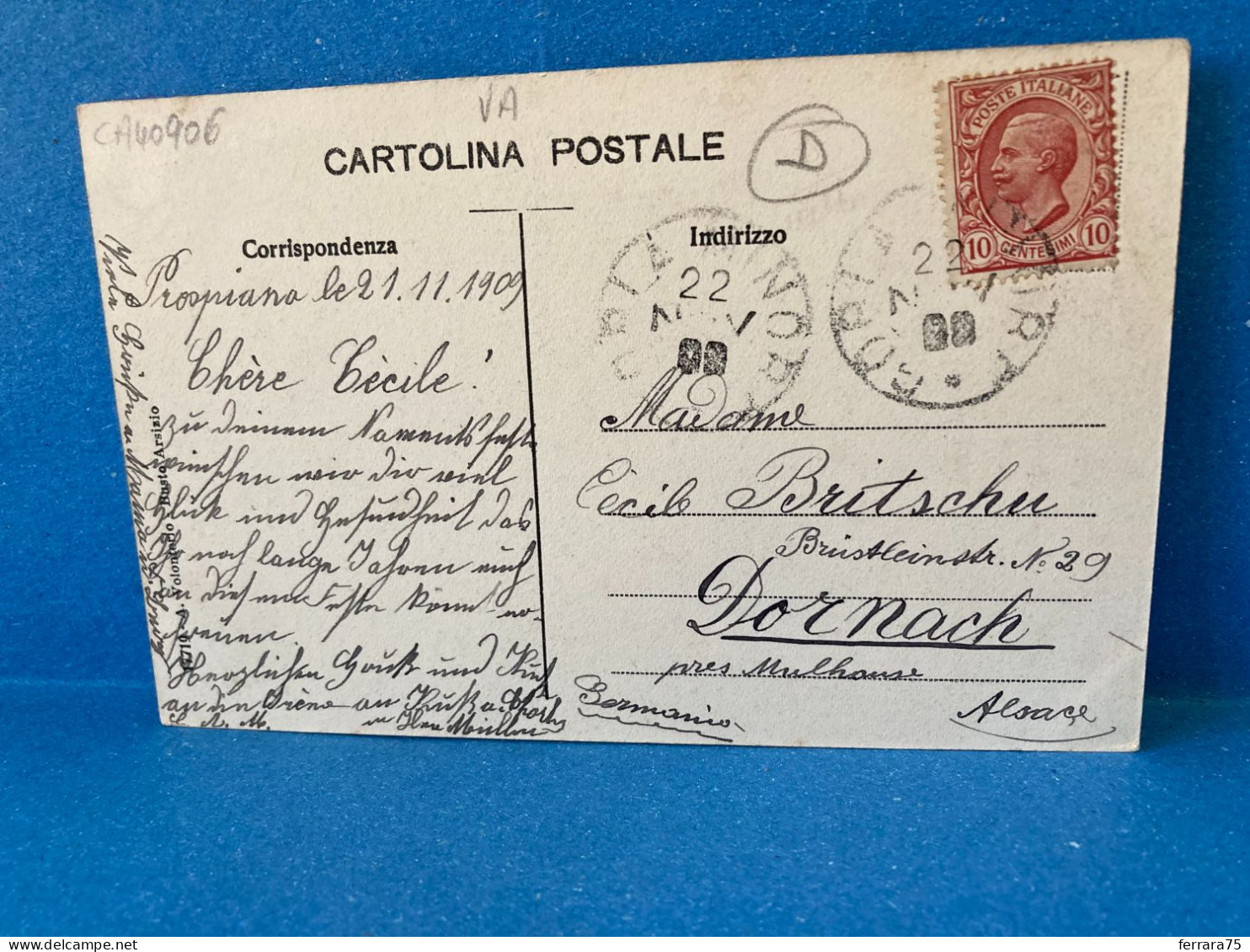 CARTOLINA BUSTO ARSIZIO CASA D'ABITAZIONE ENRICO CANDIANI VS DORNACH 1909. - Varese