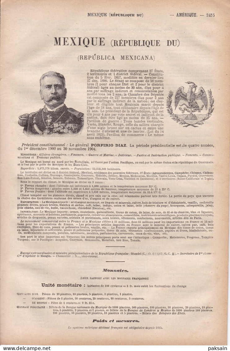 République Du MEXIQUE 20 Pages Annuaire Commerce DIDOT-BOTTIN 1905 étranger Amérique Republica Mexicana Mexico - Historical Documents