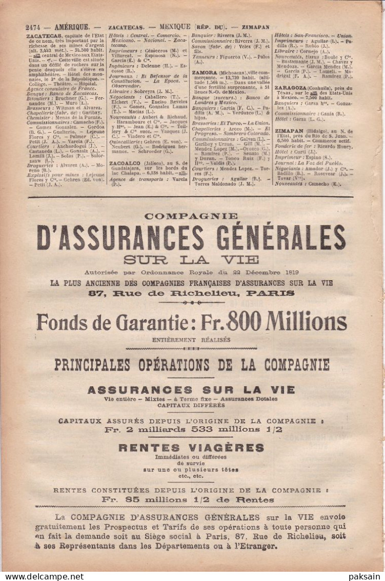 République du MEXIQUE 20 pages Annuaire Commerce DIDOT-BOTTIN 1905 étranger Amérique Republica Mexicana Mexico