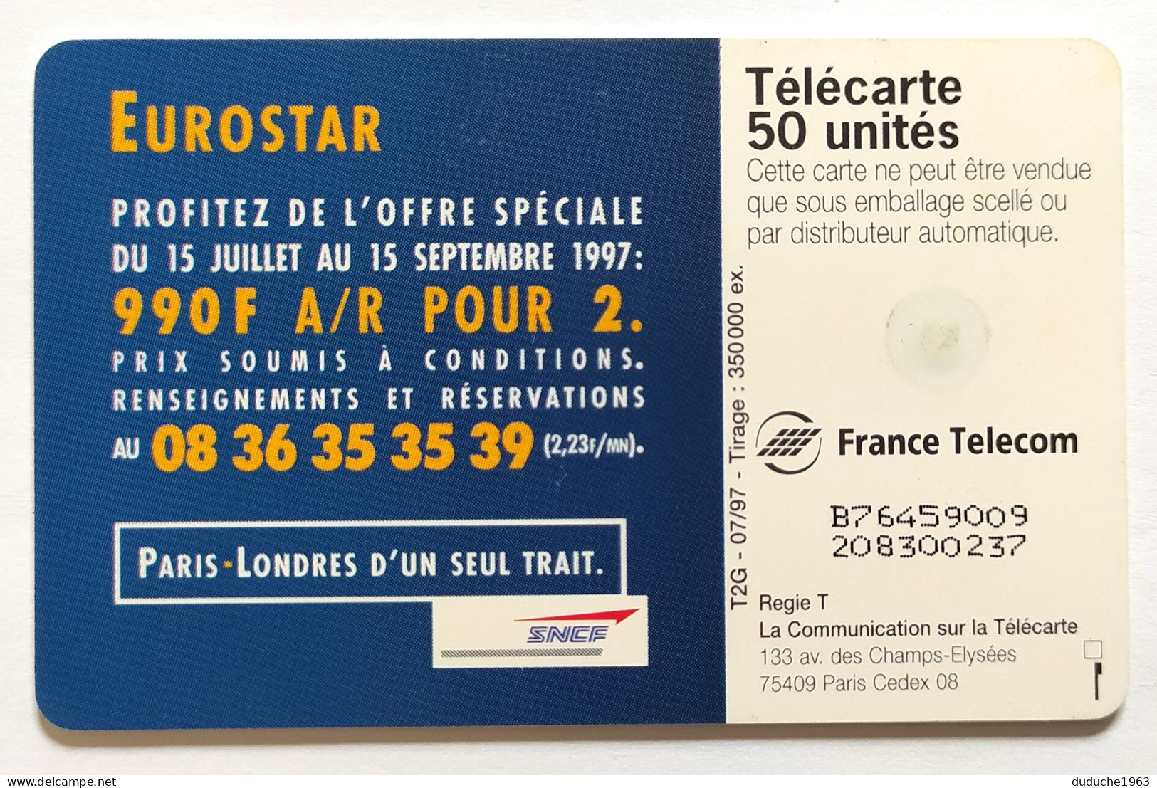 Télécarte France - EUROSTAR - Non Classés