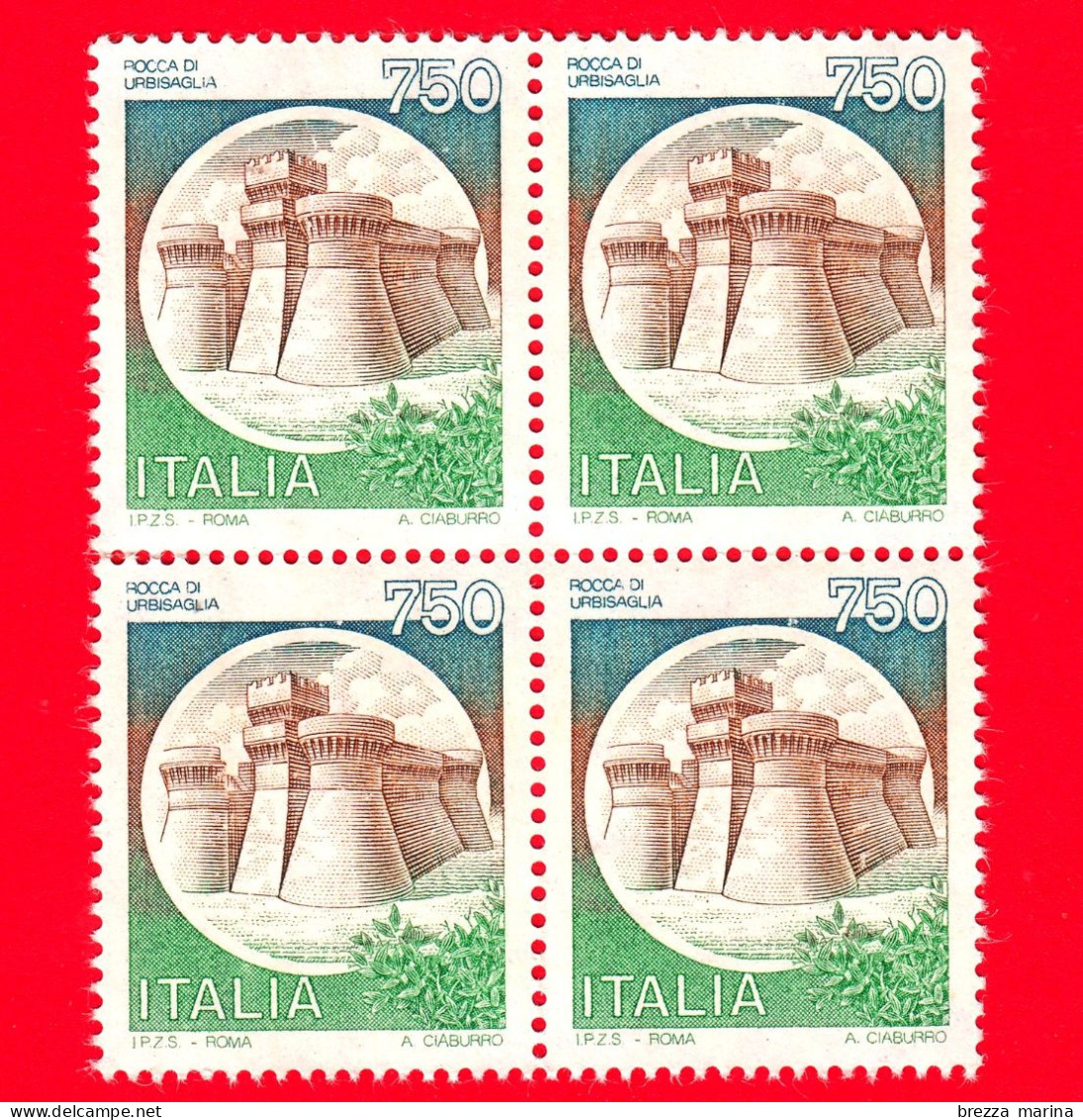 Nuovo - MNH - ITALIA - 1990 - Castelli D'Italia - Quartina - Rocca Di Urbisaglia (MC) - 750 L. - 1981-90: Ungebraucht