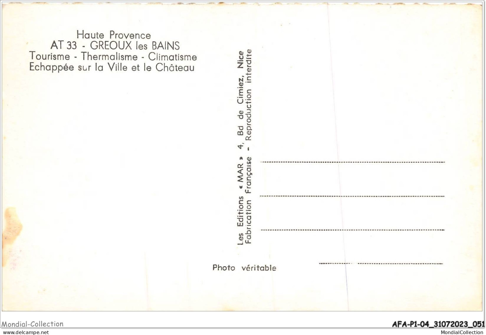 AFAP1-04-0026 - GREOUX-les-BAINS - Tourisme - Thermalisme - Climatisme - Echappée Sur La Ville Et Le Château - Gréoux-les-Bains