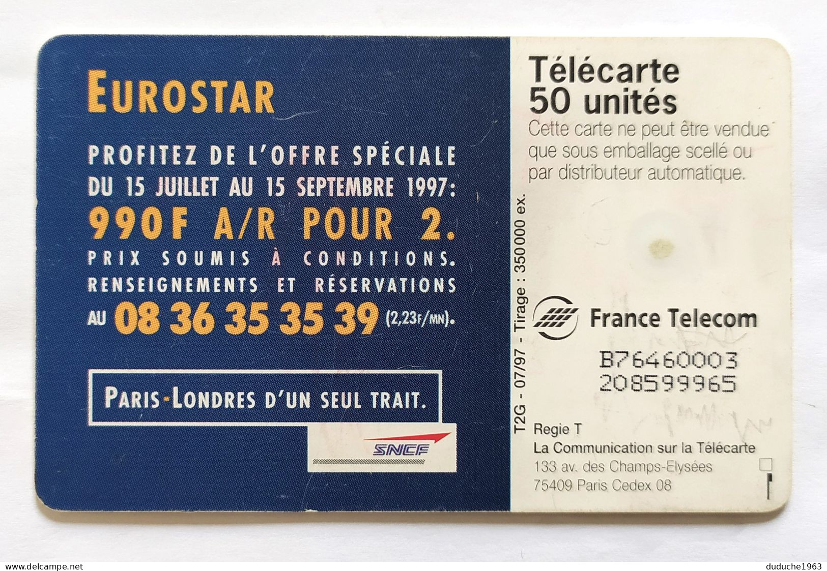 Télécarte France - EUROSTAR - Non Classés