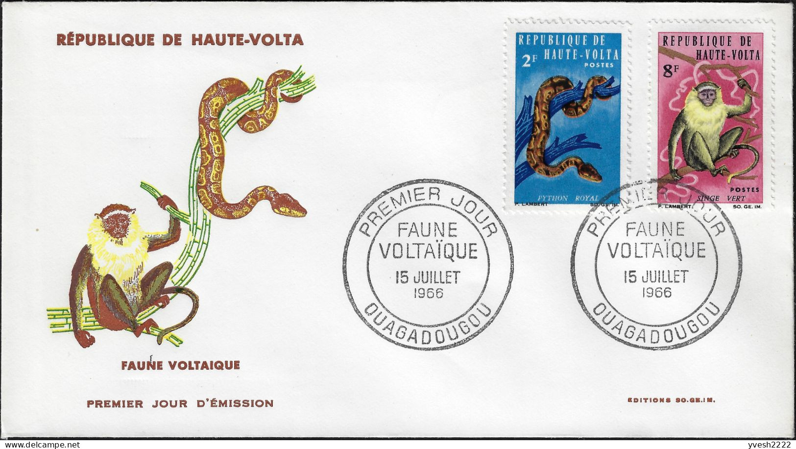 Haute-Volta 1966 Y&T 161 Et 167. 2 FDC. Serpents, Les Deux Timbres De Cette Série Avec De Telles Bestioles - Snakes