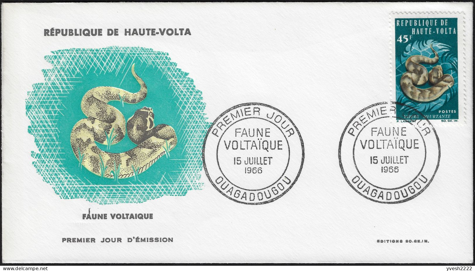 Haute-Volta 1966 Y&T 161 Et 167. 2 FDC. Serpents, Les Deux Timbres De Cette Série Avec De Telles Bestioles - Serpientes