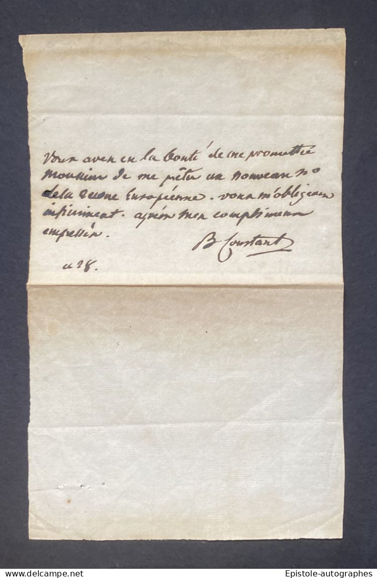 Benjamin CONSTANT – Lettre Autographe Signée – Dernières Lettres Avant De Mourir - Escritores