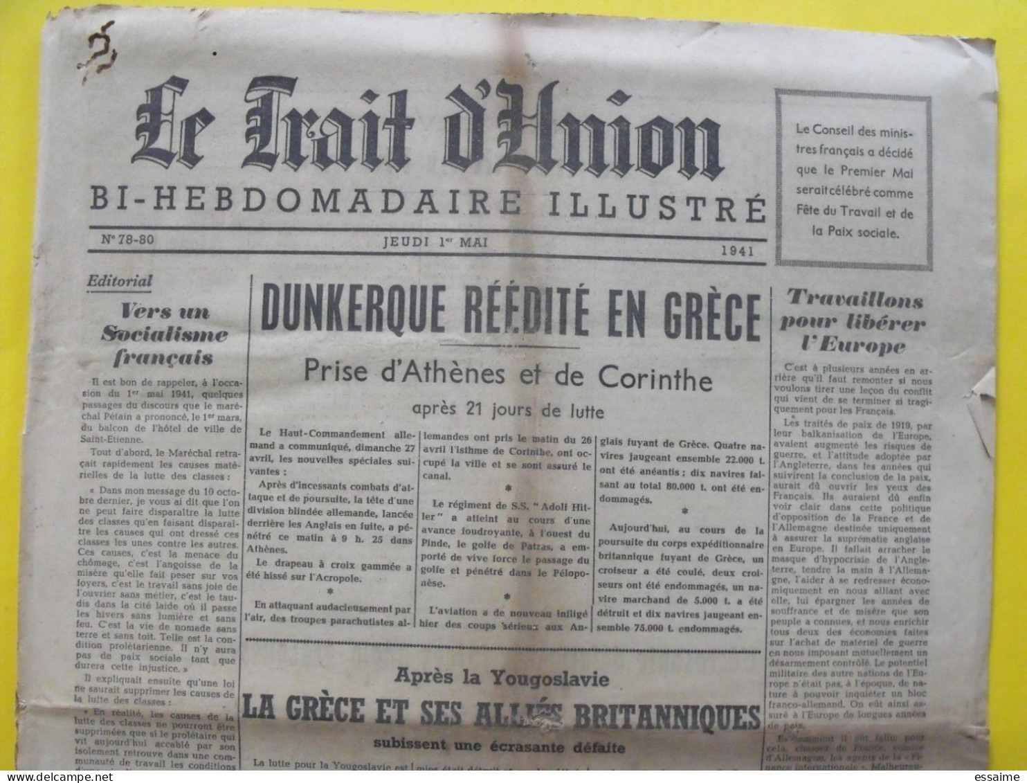 Le Trait D'Union N° 78-80 Du 1er Mai 1941. Collaboration Grèce Service Du Travail Camps Stalag Prisonniers De Guerre - Guerra 1939-45