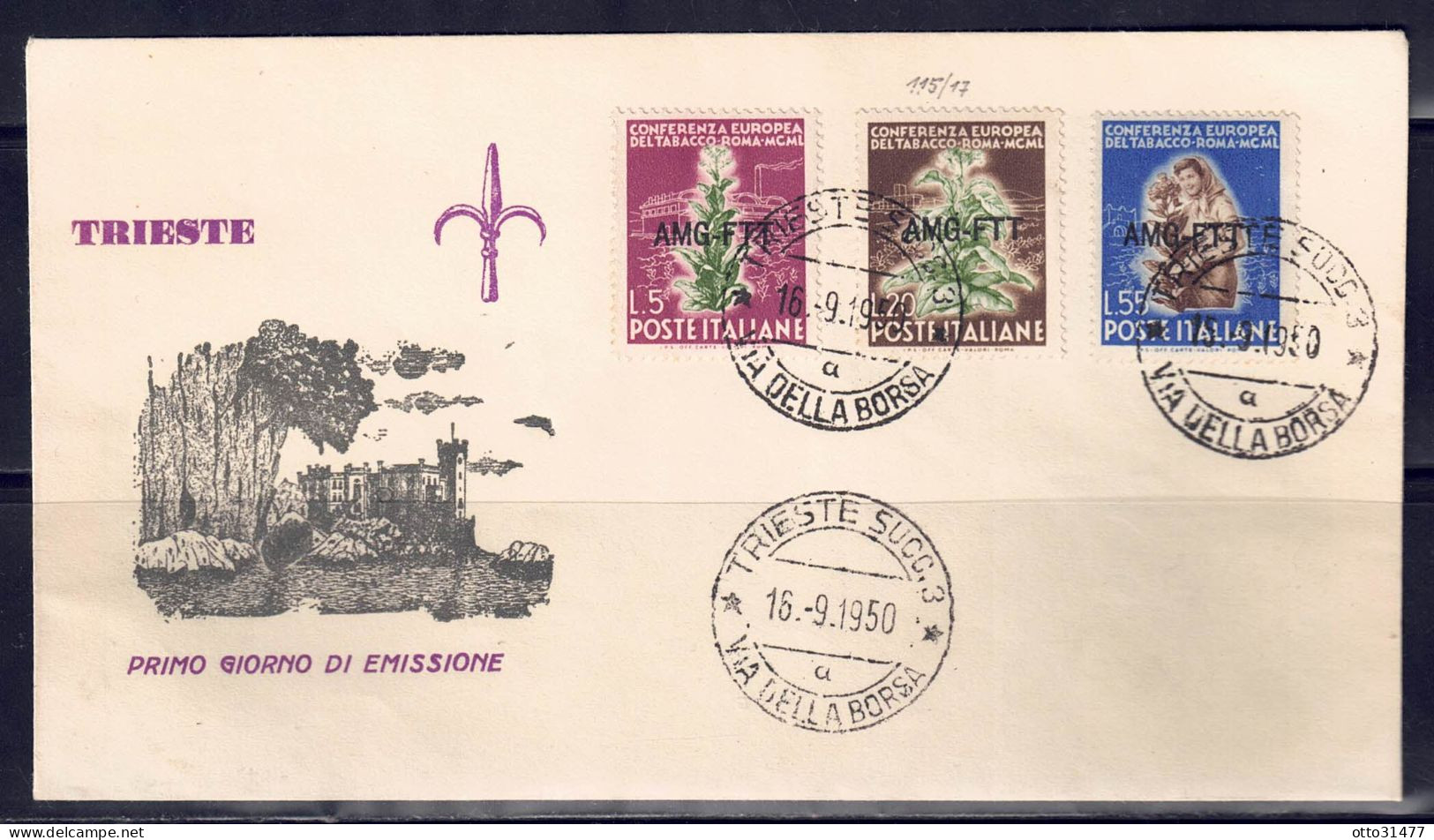 Italien / Triest Zone A - 1950 - Tabackkonferenz, Nr. 115 - 117 Auf FDC-Brief - Marcophilia