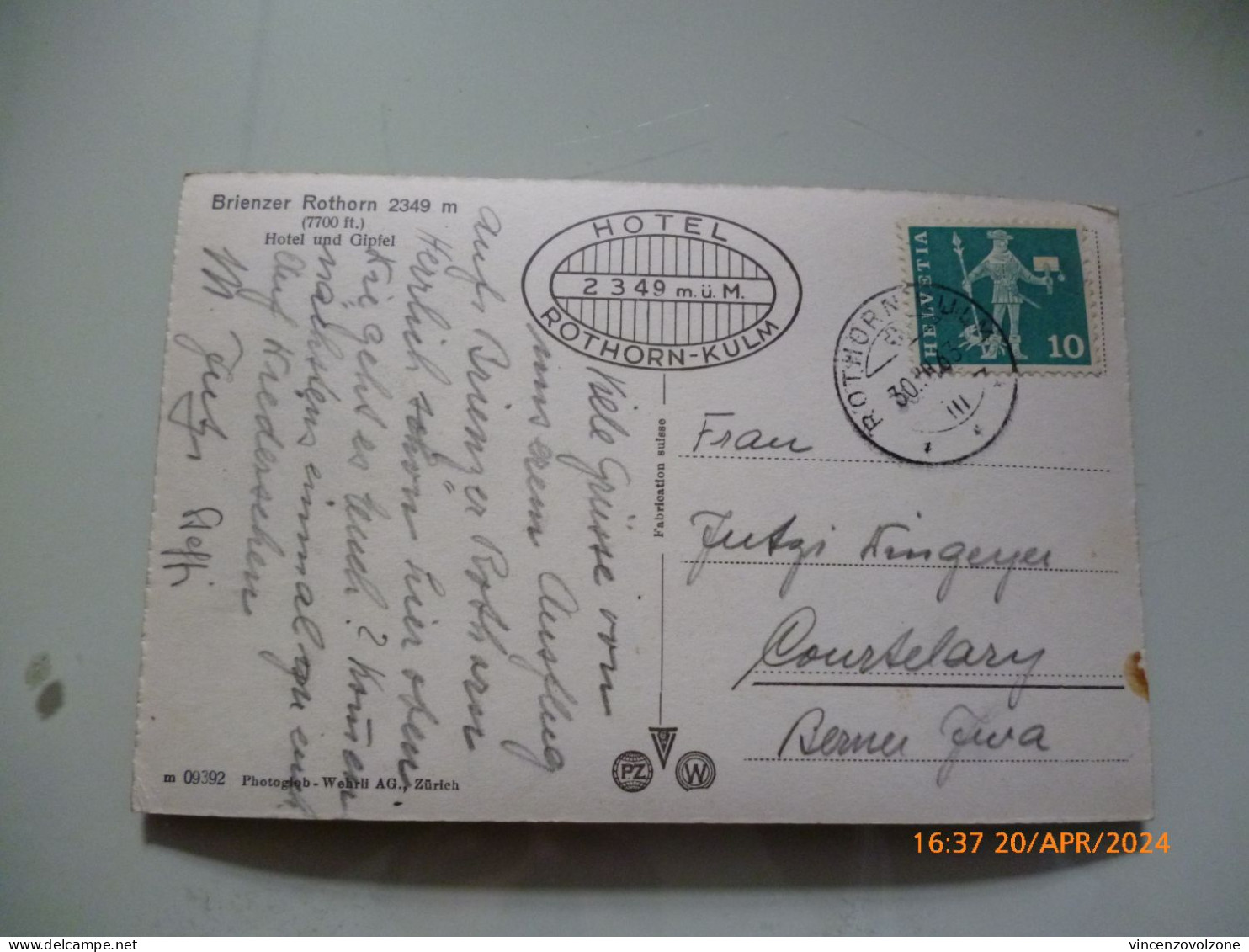 Cartolina Viaggiata "Brienzer Rothorn HOTEL" 1955 - Hotels & Restaurants