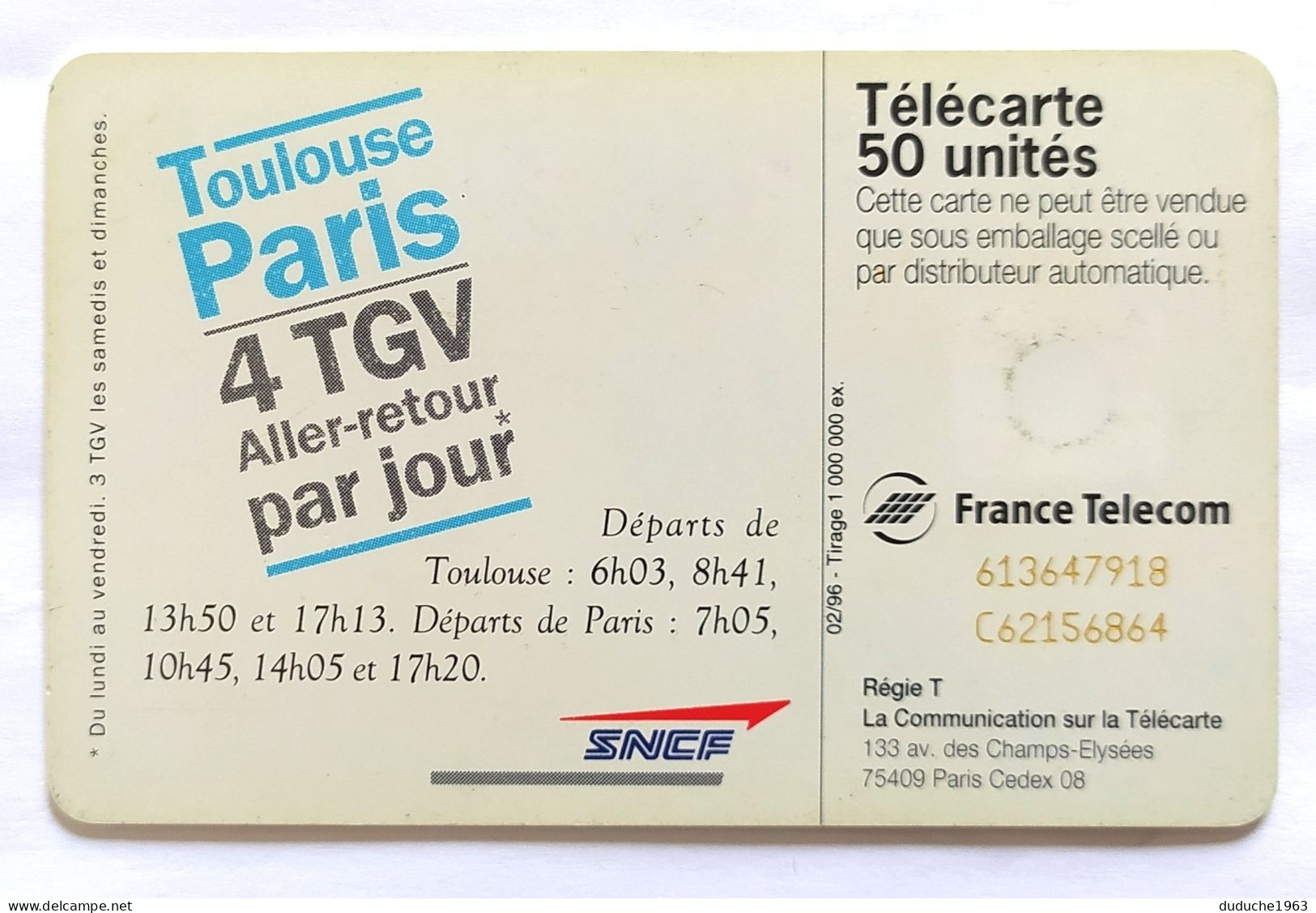Télécarte France - SNCF Rugby - Zonder Classificatie