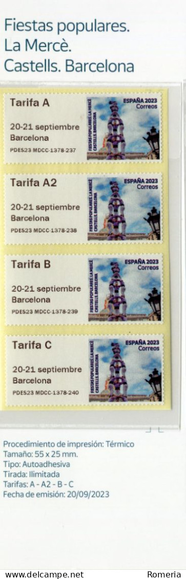 Espagne - 2023 - Fiestas Populares. La Mercé. Castells. Barcelona - Machine Labels [ATM]