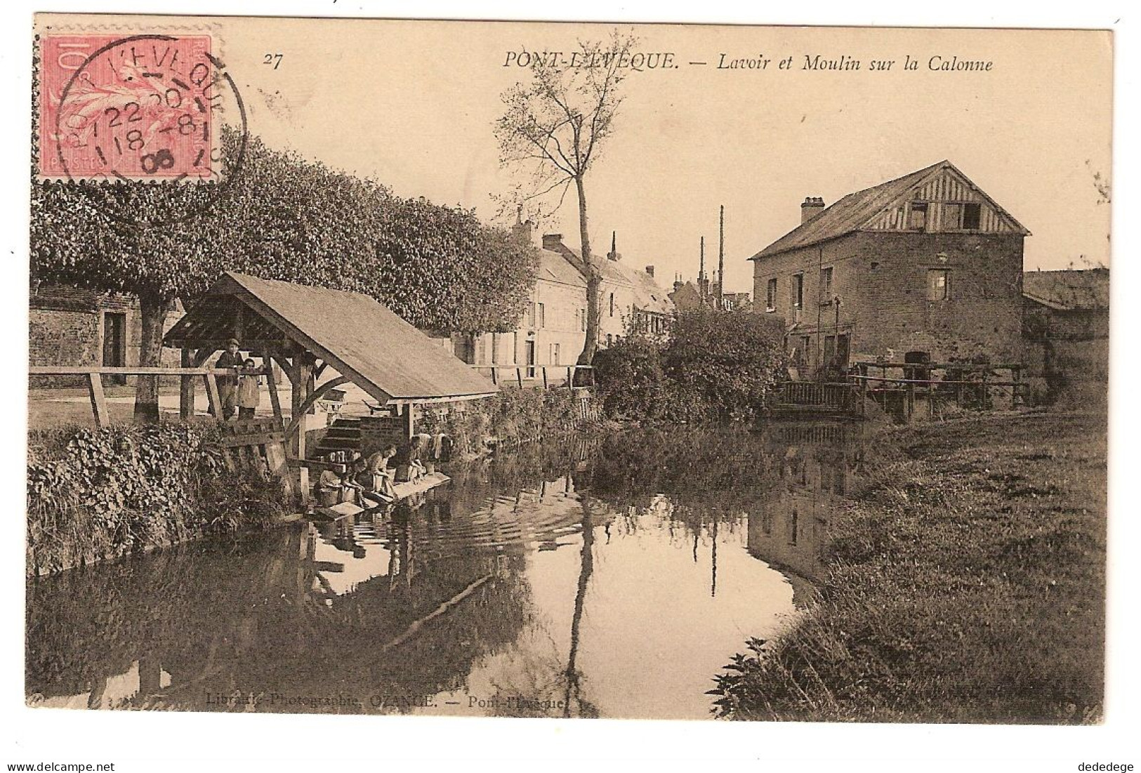 PONT-L'EVÊQUE.LAVOIR ET MOULIN SUR LA CALONNE (ANIMEE LAVEUSES) - Pont-l'Evèque