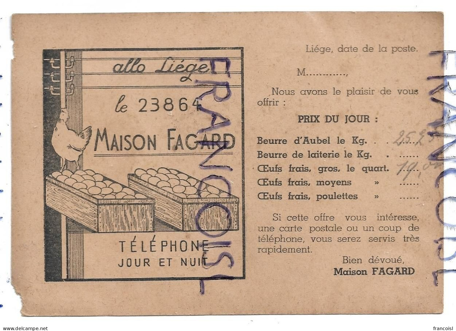 Maison L. Fagard, Commerce De Beurres Et œufs, Gros Et Détail. Liège (B-4000) - 1900 – 1949