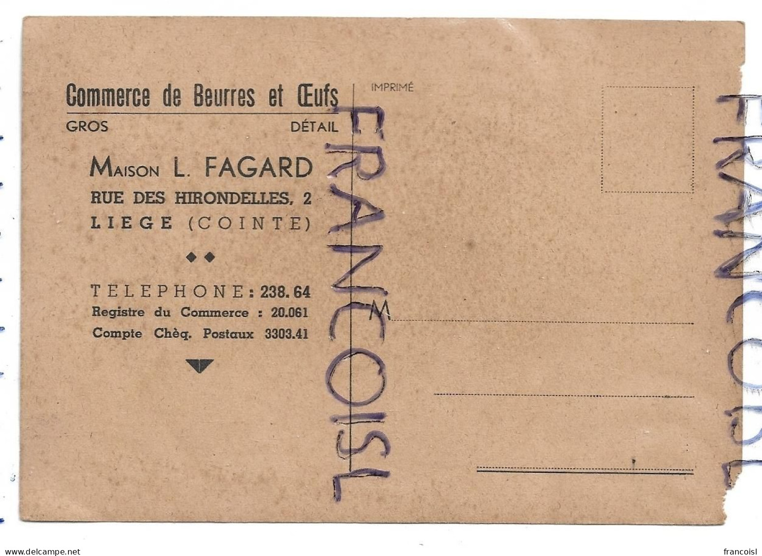 Maison L. Fagard, Commerce De Beurres Et œufs, Gros Et Détail. Liège (B-4000) - 1900 – 1949