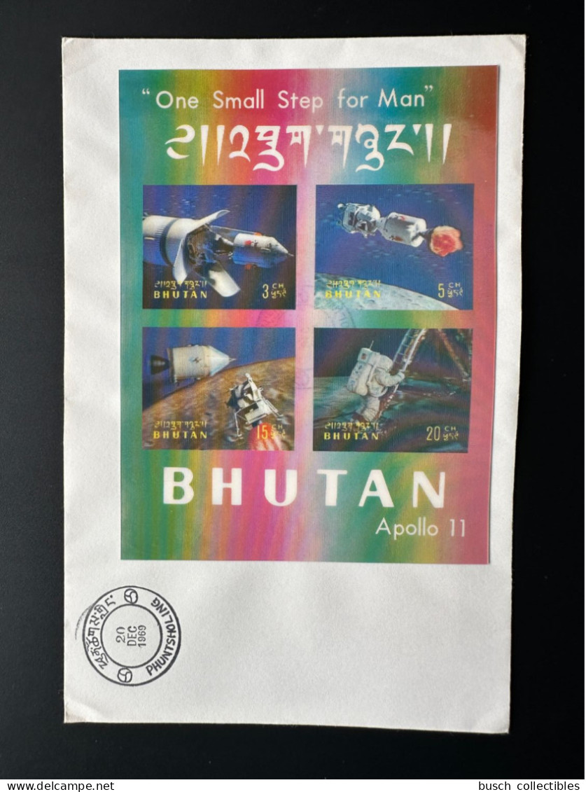 Bhutan 1969 Mi. Bl. 32 FDC Premier Jour 3D Moon Landing Lune Mondlandung Apollo 11 - Bhoutan