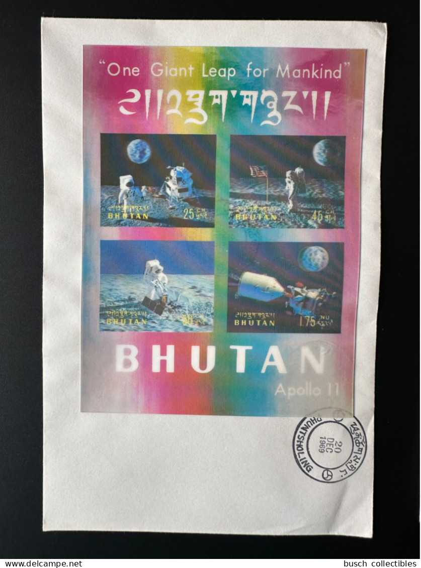 Bhutan 1969 Mi. Bl. 33 FDC Premier Jour 3D Moon Landing Lune Mondlandung Apollo 11 - Asia