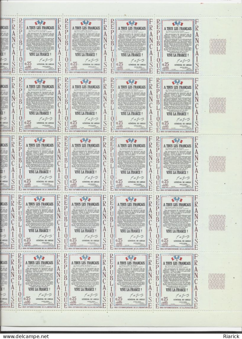 FRANCE Feuille Entière 1964 Yv 1408a  MNH Neufs** - - Full Sheets