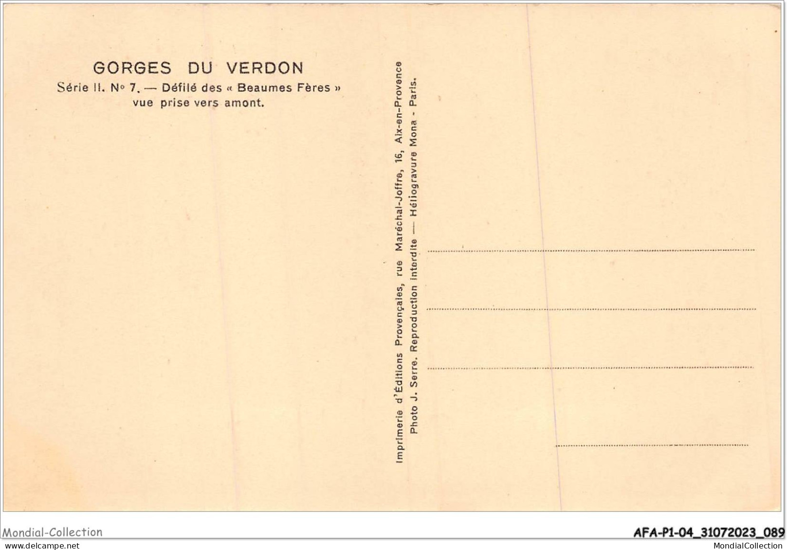 AFAP1-04-0045 - GORGES DU VERDON - Défilé Des - Beaumes Fères - Vue Prise Vers Amont - Autres & Non Classés