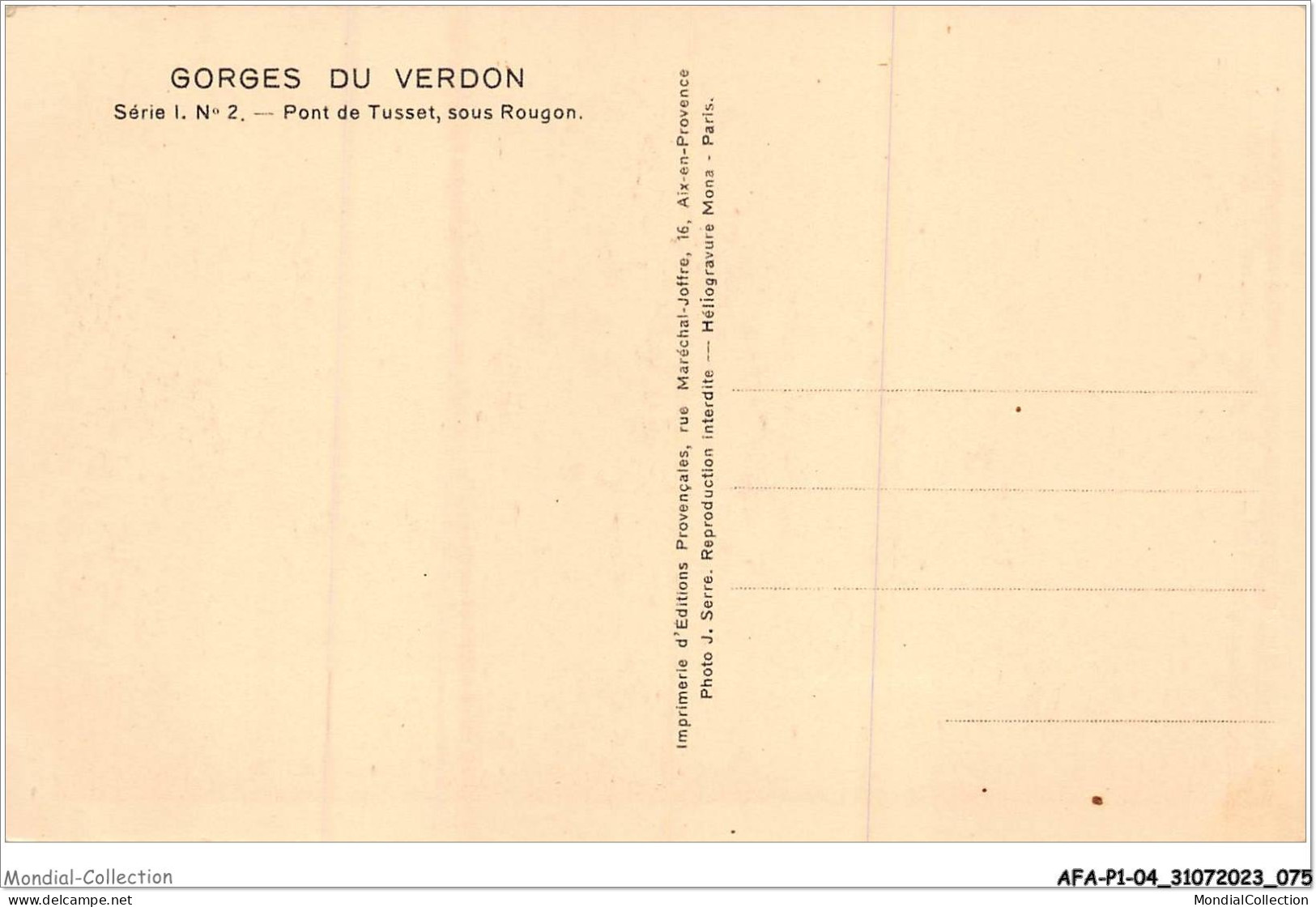 AFAP1-04-0038 - GORGES DU VERDON - Pont De Tusset - Sous Rougon - Autres & Non Classés