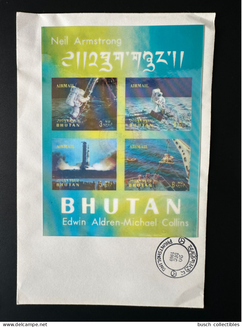 Bhutan 1969 Mi. Bl. 34 FDC Premier Jour 3D Moon Landing Lune Mondlandung Apollo 11 - Bhoutan