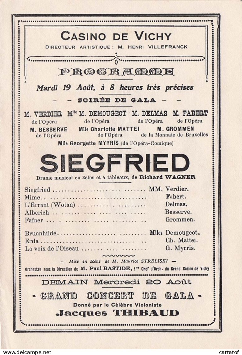 Casino De VICHY . Saison 1924 . 31 Aout . CARMEN . Programme . - Programs