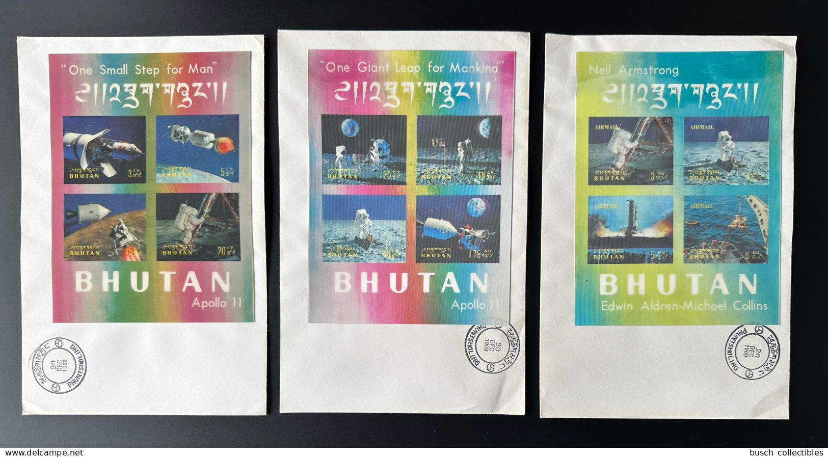 Bhutan 1969 Mi. Bl. 32 - 34 FDC Premier Jour 3D Moon Landing Lune Mondlandung Apollo 11 - Asie