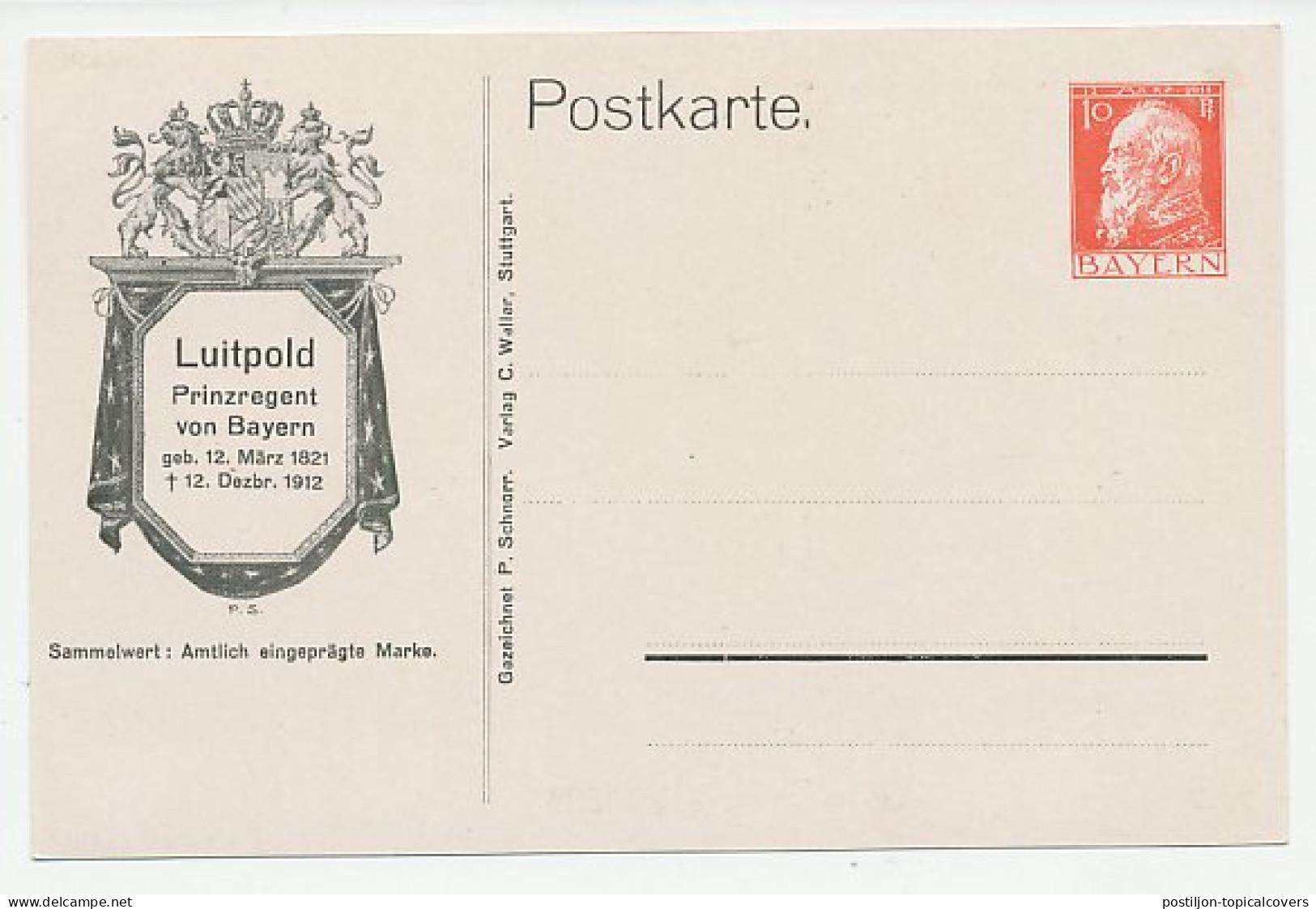 Postal Stationery Bayern 1912 Luitpold Von Bayern - Royalties, Royals