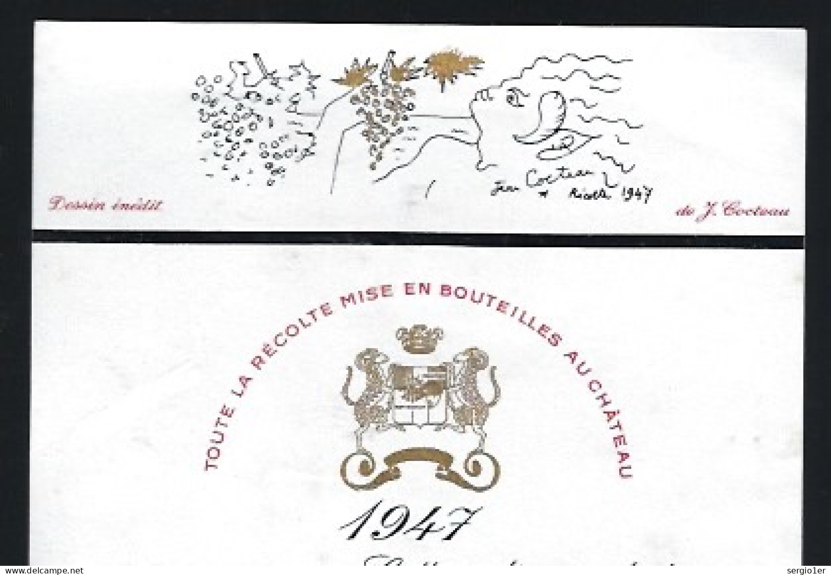 Etiquette Vin Chateau Mouton Rothschild 1947 Illustration De J Cocteau - Bordeaux