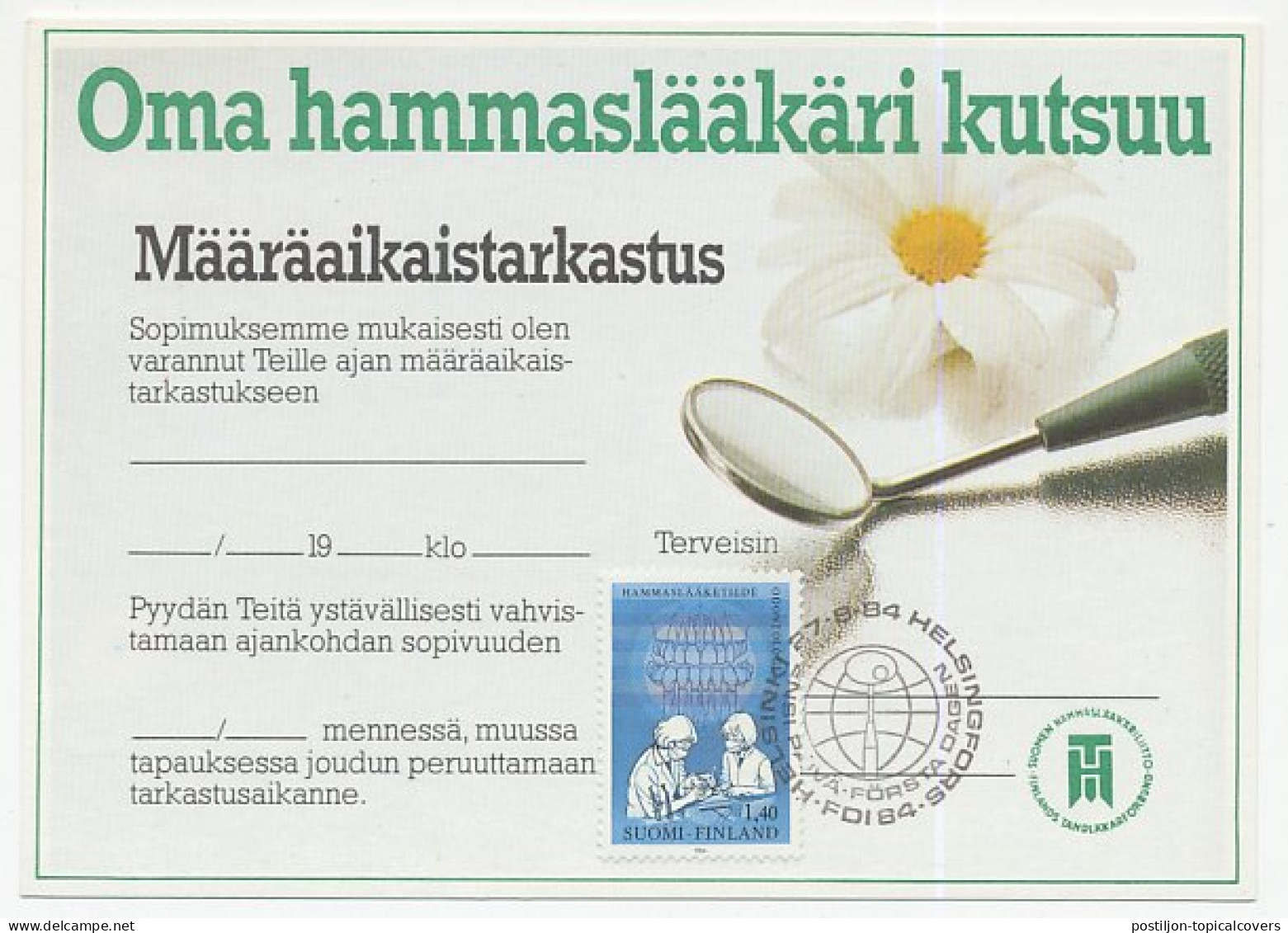 Maximum Card Finland 1984 Dentistry - Médecine
