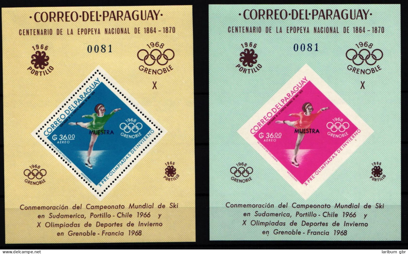 Paraguay Block 91-92 Postfrisch Olympiade Grenoble, Muster/ Muestra #NB017 - Paraguay