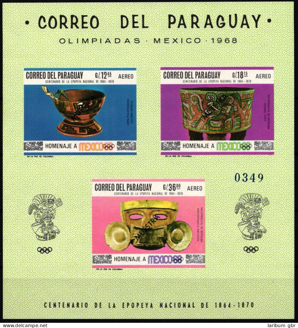 Paraguay Block 108 Postfrisch Mexiko 1968, Muster/ Muestra #NB022 - Paraguay