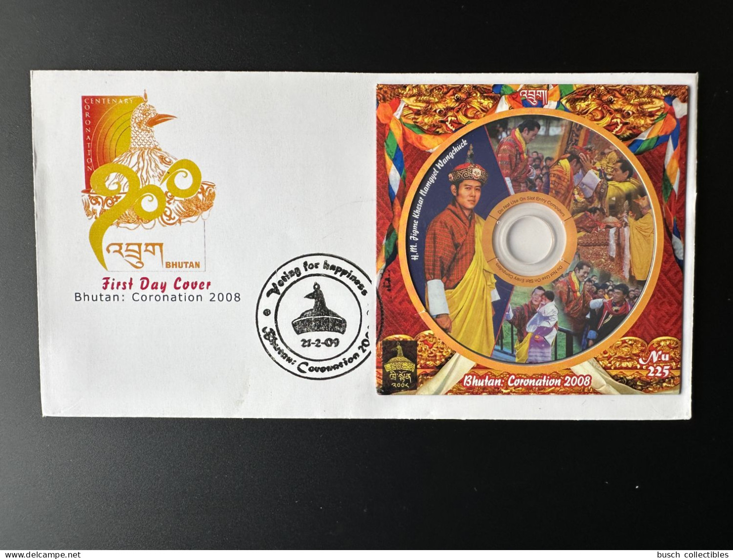 Bhutan 2009 Mi. 2533 FDC Premier Jour CD-ROM Jigme Khesar Namgyel Wangchuck Coronation 2008 Unusual - Bhutan