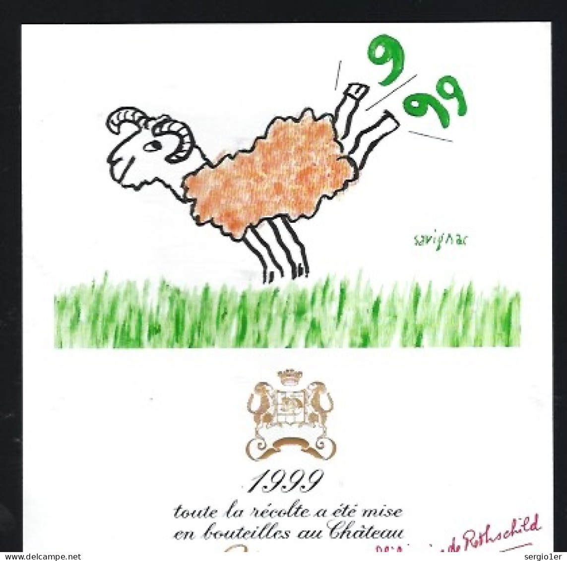 Etiquette Vin Chateau Mouton Rothschild 1999 Illustration De Savignac - Bordeaux