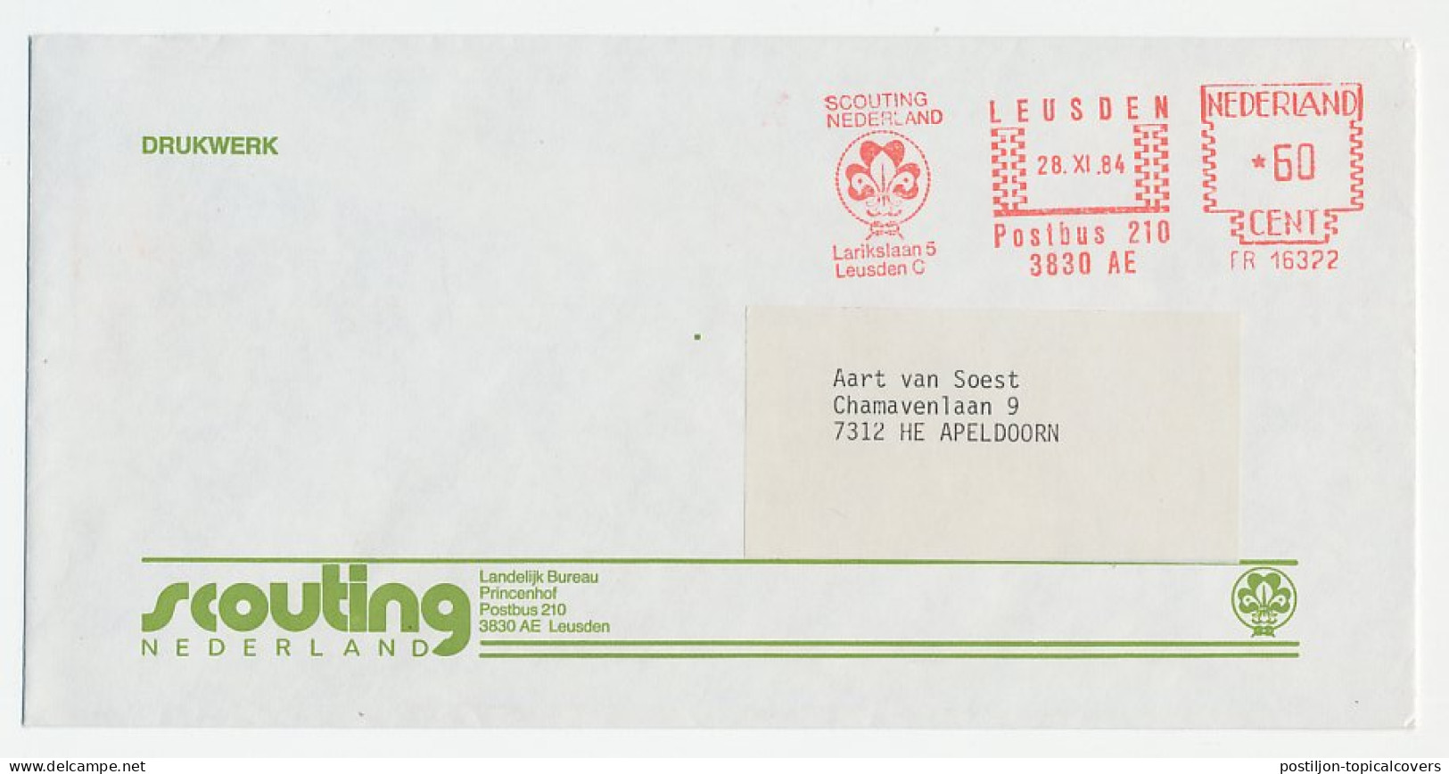 Meter Cover Netherlands 1984 Dutch Scouting - Sonstige & Ohne Zuordnung