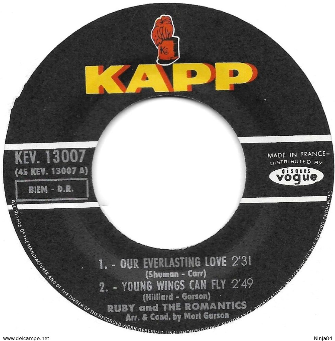 EP 45 RPM (7") Ruby And The Romantics  " Our Everlasting Love  " - Soul - R&B