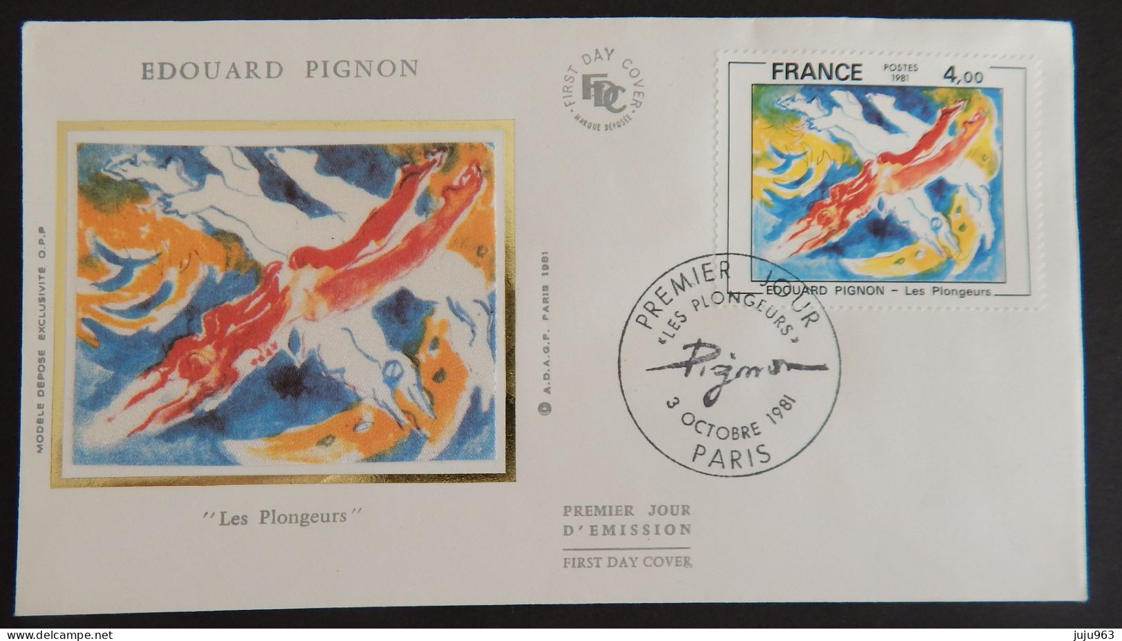 FRANCE FDC YT 2168 "TABLEAU LES PLONGEURS" ANNÉE 1981 RABAT COLLE PARTIELLEMENT AU VERSO - 1980-1989