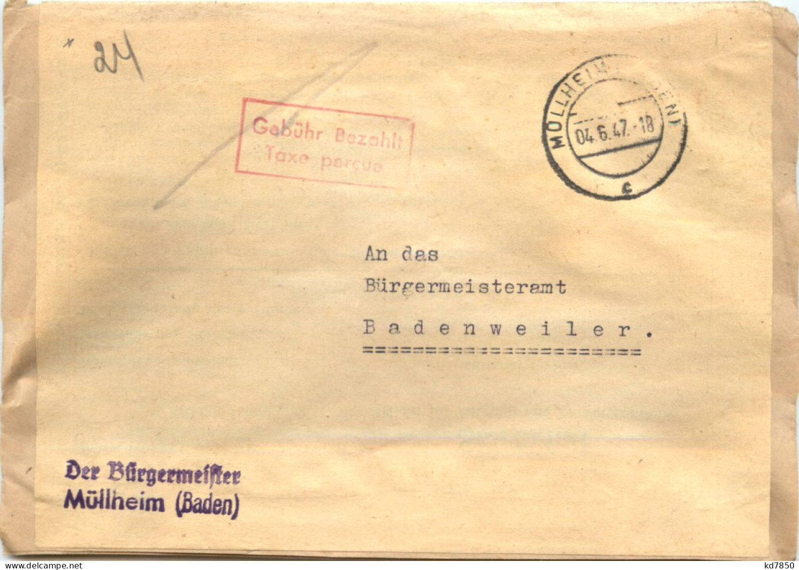 Müllheim In Baden - Brief Bürgermeister - Muellheim