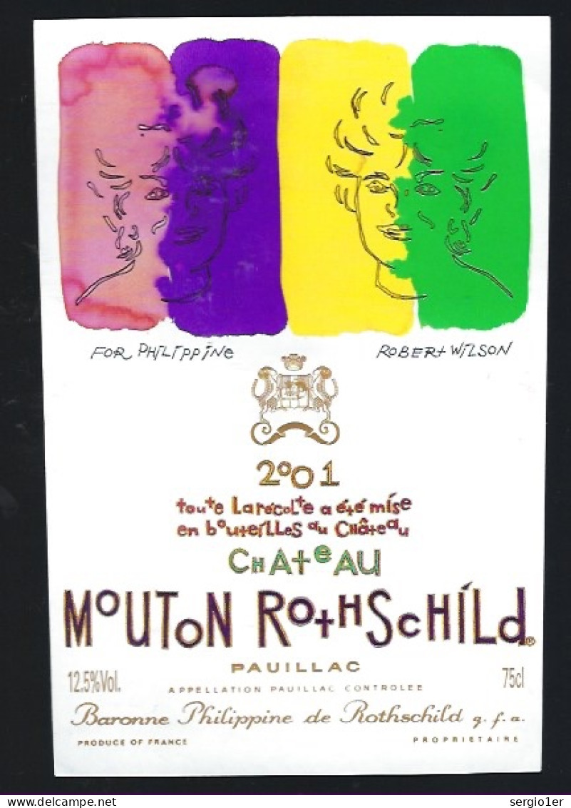 Etiquette Vin Chateau Mouton Rothschild 2001 Illustration De Robert Wilson - Bordeaux