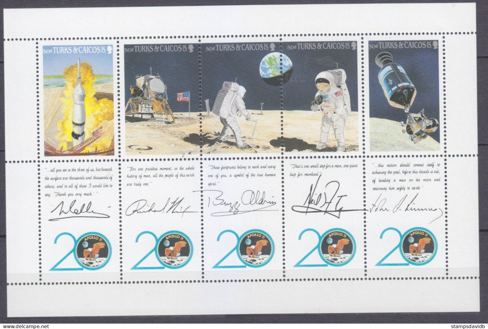 1990 Turks And Caicos Islands 871-875KL 20 Years Of Apollo 11 Moon Landing - Südamerika