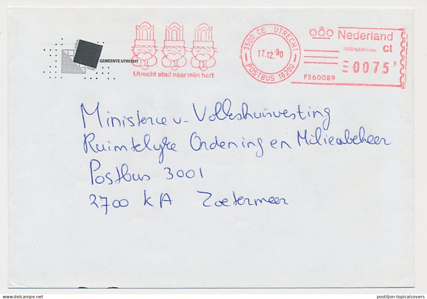 Meter Cover Netherlands 1990 Dick Bruna - Utrecht City To My Heart - Stripsverhalen